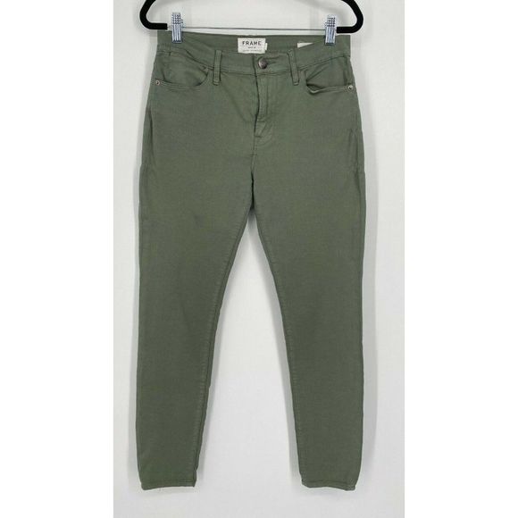 Frame Le High Skinny Fit Jeans In Platoon Wash Size 27 Stretch Denim Pale Green - Picture 1 of 12